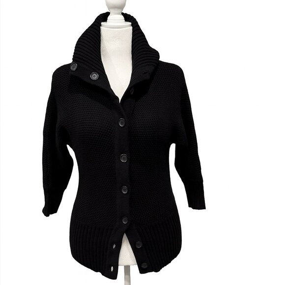 Ann Taylor LOFT Chunky Button Front Wool-Blend Cardigan Black 3/4 Sleeve Sz S NW - Picture 1 of 9